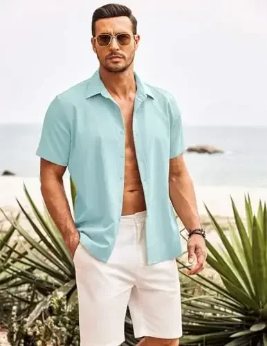 COOFANDY Men's Cuban Guayabera Shirt Short Sleeve Button Down Shirts Casual Summer Beach Shirts - MODAZONE (1)