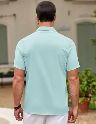 COOFANDY Men's Cuban Guayabera Shirt Short Sleeve Button Down Shirts Casual Summer Beach Shirts - 6