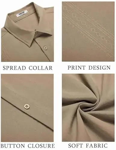 COOFANDY Мужская кубинская рубашка Guayabera, рубашка с коротким рукавом, на пуговицах, повседневные летние пляжные рубашки - 5