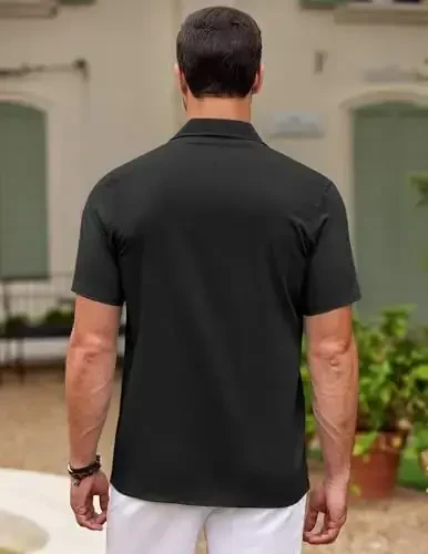 COOFANDY Мужская кубинская рубашка Guayabera с коротким рукавом на пуговицах Повседневные летние пляжные рубашки - 6