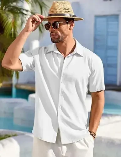 COOFANDY Мужская кубинская рубашка Guayabera с коротким рукавом на пуговицах, повседневные летние пляжные рубашки - 3