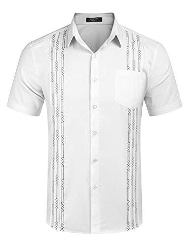 COOFANDY Мужская рубашка из хлопкового льна в кубинском стиле Guayabera, повседневная рубашка с коротким рукавом на пуговицах, летняя пляжная одежда - 4