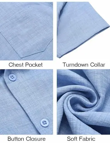 COOFANDY Mens Button Down Short Sleeve Shirt Casual Shirts Summer Beach Textured Shirts with Pocket - 5