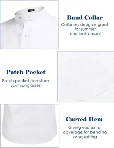 COOFANDY Мужская рубашка с длинным рукавом из хлопка и льна, пляжная рубашка на пуговицах, повседневная рубашка на пуговицах, летние топы для йоги с карманом - 5
