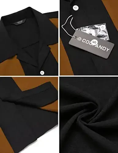 COOFANDY Мужская винтажная рубашка для боулинга, с коротким рукавом, на пуговицах, летняя кубинская пляжная рубашка - 5