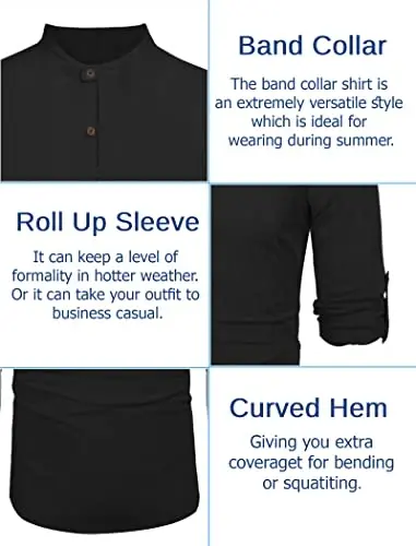 COOFANDY Мужская хлопково-льняная рубашка хенли, повседневные пляжные рубашки в стиле хиппи, футболки с длинными рукавами - 5