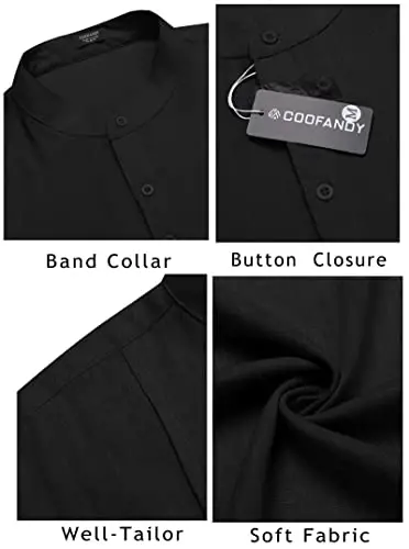 COOFANDY Мужские футболки хенли с коротким рукавом, повседневные рубашки хенли на пуговицах, футболка с воротником-стойкой, летние пляжные рубашки в стиле хиппи - 6