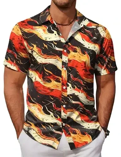 COOFANDY Мужские гавайские рубашки с коротким рукавом на пуговицах Aloha Shirt Повседневная пляжная одежда - 1