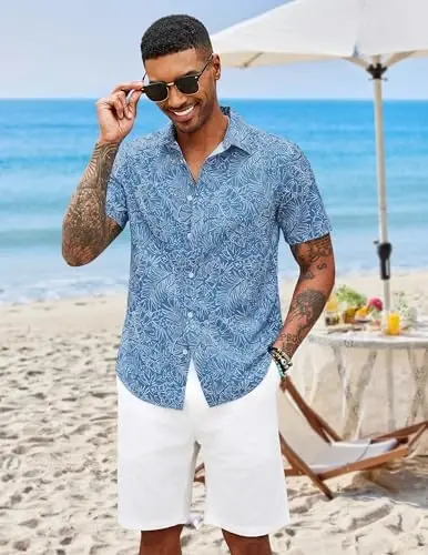 COOFANDY Мужские гавайские рубашки с коротким рукавом на пуговицах, рубашка алоха, повседневная одежда для пляжа - 2