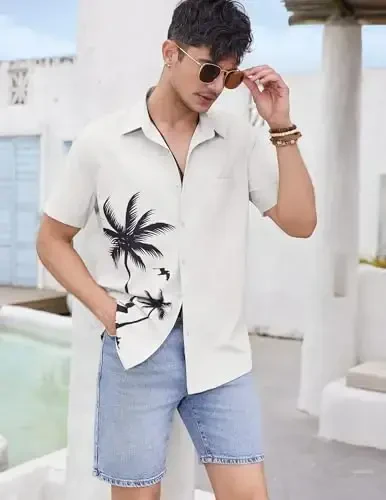 COOFANDY Mens Hawaiian Tropical Shirts Short Sleeve Button Down Summer Beach Shirt with Pocket - 2