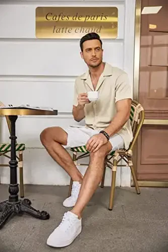 COOFANDY Мужские Повседневные Рубашки на Пуговицах с Коротким Рукавом Классического Кроя Модные Пляжные Рубашки для Кемпинга Топы - 3