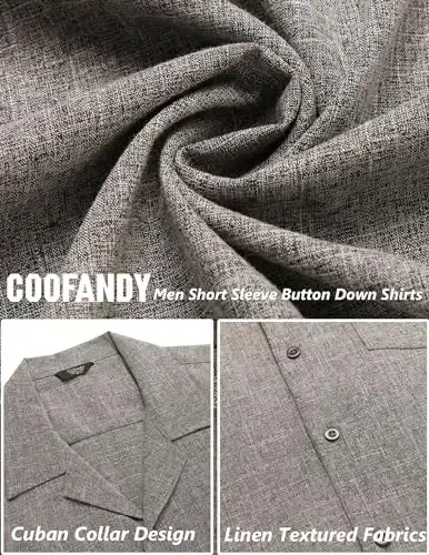 COOFANDY Мужские Повседневные Рубашки на Пуговицах с Коротким Рукавом Летняя Пляжная Рубашка Кубинские Текстурированные Рубашки для Отпуска с Карманом - 5