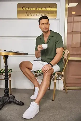 COOFANDY Мужские повседневные рубашки на пуговицах с коротким рукавом, обычная модная пляжная одежда для кэмпинга, топы - 3