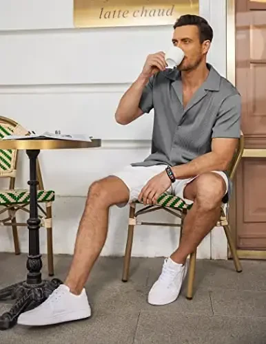 COOFANDY Мужские повседневные рубашки на пуговицах с коротким рукавом Regular Fit Fashion Camp Beach Shirts Tops - 3