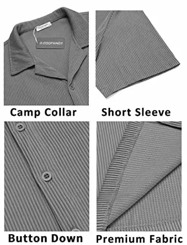 COOFANDY Мужские повседневные рубашки на пуговицах с коротким рукавом Regular Fit Fashion Camp Beach Shirts Tops - 5