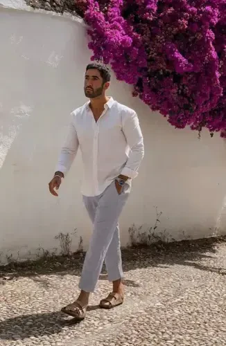 COOFANDY Мужские хлопково-льняные брюки Эластичная талия Легкие повседневные брюки Свободный крой Йога Пляжные брюки с карманами - 3