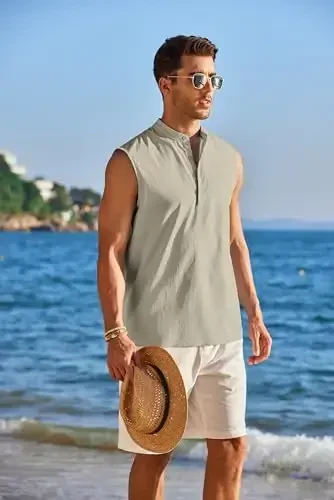 COOFANDY Sleeveless Beach Shirts for Men Summer Tank Shirts Casual Henley Tank Top - COOFANDY (1)