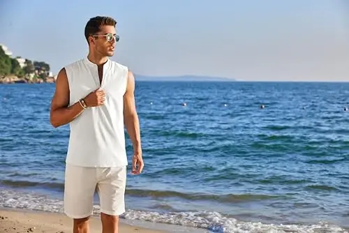 COOFANDY Sleeveless Beach Shirts for Men Summer Tank Shirts Casual Henley Tank Top - 3
