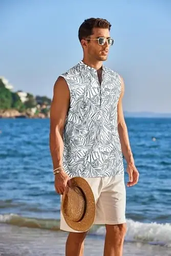 COOFANDY Sleeveless Beach Shirts for Men Summer Tank Shirts Casual Henley Tank Top - COOFANDY (1)
