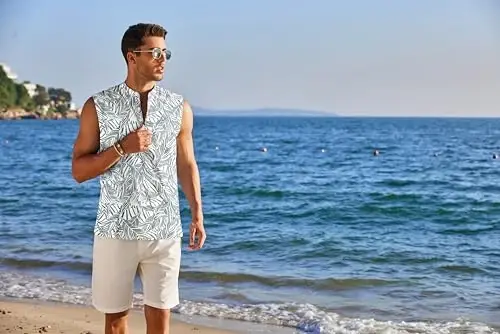 COOFANDY Sleeveless Beach Shirts for Men Summer Tank Shirts Casual Henley Tank Top - 3