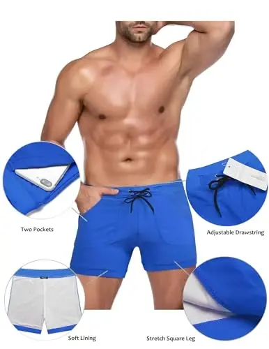 COOFANDY Swim Trunks for Men Sexy Swim Brief Square Leg Swimsuit Swimming Short Bathing Suit with Pocket S-XXL - 4