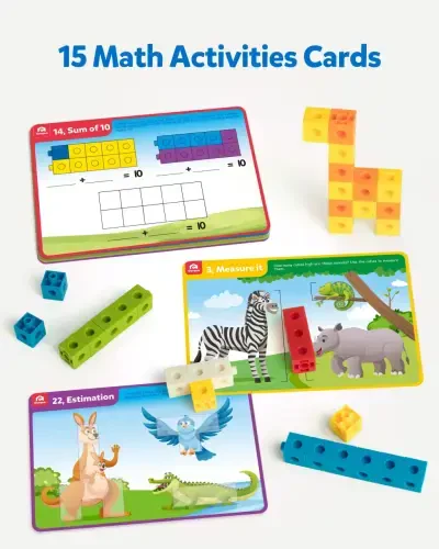 Coogam Math Cubes, Manipulatives Number Counting Blocks MathLink Cubes STEM Learning Toy with Flash Cards For 3 Years Old（100 Pieces） - COOGAM (1)