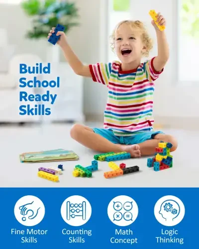 Coogam Math Cubes, Manipulatives Number Counting Blocks MathLink Cubes STEM Learning Toy with Flash Cards For 3 Years Old（100 Pieces） - 6