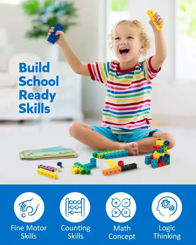 Coogam Math Cubes, Manipulatives Number Counting Blocks MathLink Cubes STEM Learning Toy with Flash Cards For 3 Years Old（100 Pieces） - 6