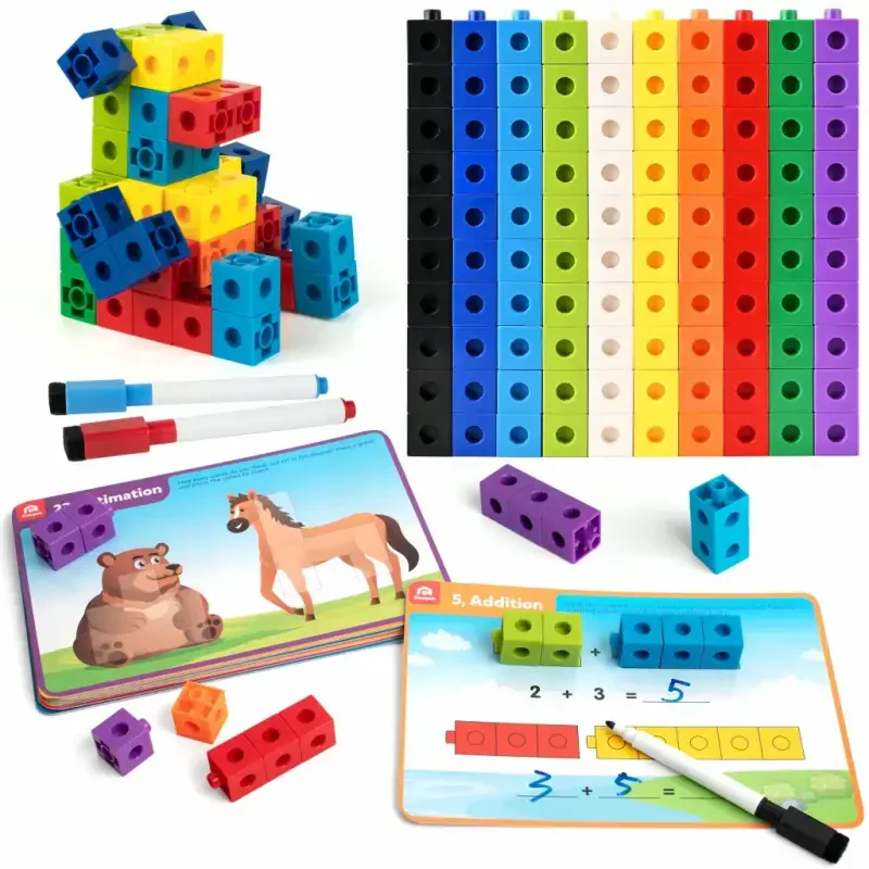 Coogam Math Cubes, Manipulatives Number Counting Blocks MathLink Cubes STEM Learning Toy with Flash Cards For 3 Years Old（100 Pieces） - 3