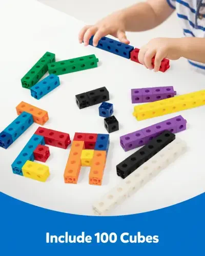 Coogam Math Cubes, Manipulatives Number Counting Blocks MathLink Cubes STEM Learning Toy with Flash Cards For 3 Years Old（100 Pieces） - 7