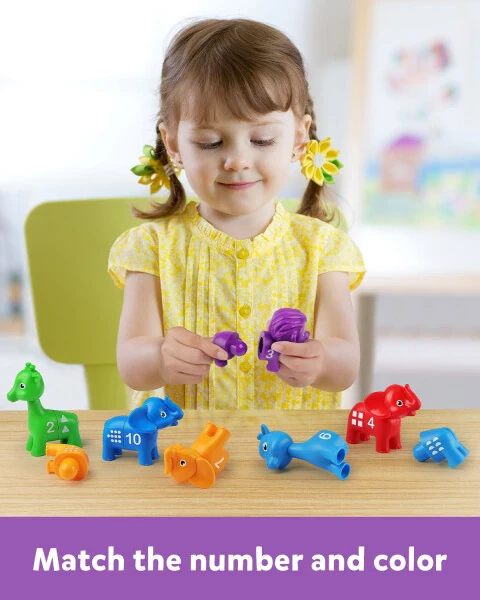 Coogam Number Matching Toy Set, 10 dona ikki tomonlama hayvonlar sonini sanash o'yini, maktabgacha yoshdagi Montessori nozik vosita matematik ta'lim o'yinchoqlari 3 4 5 yosh uchun - COOGAM (1)