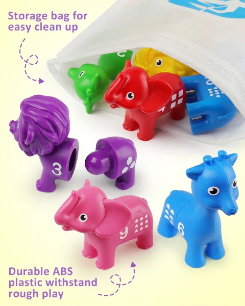 Coogam Number Matching Toy Set, 10 dona ikki tomonlama hayvonlar sonini sanash o'yini, maktabgacha yoshdagi Montessori nozik vosita matematik ta'lim o'yinchoqlari 3 4 5 yosh uchun - 6
