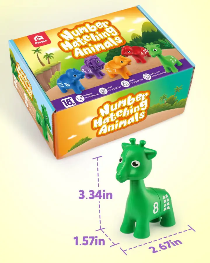 Coogam Number Matching Toy Set, 10 dona ikki tomonlama hayvonlar sonini sanash o'yini, maktabgacha yoshdagi Montessori nozik vosita matematik ta'lim o'yinchoqlari 3 4 5 yosh uchun - 7