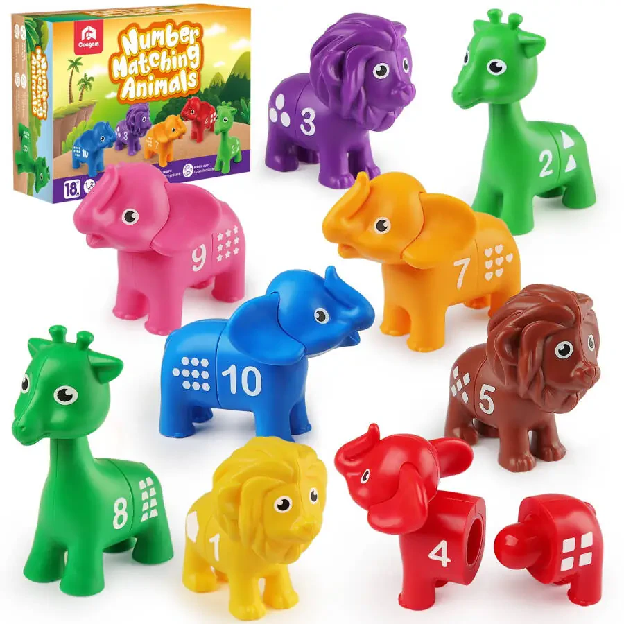 Coogam Number Matching Toy Set, 10pcs Double-Sided Animal Number Counting Game, Preschool Montessori Fine Motor Skill Mathematics Educational Toys for 3 4 5 Year - 1