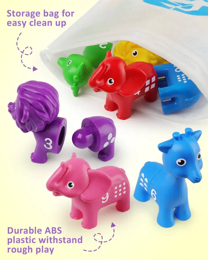 Coogam Number Matching Toy Set, 10pcs Double-Sided Animal Number Counting Game, Preschool Montessori Fine Motor Skill Mathematics Educational Toys for 3 4 5 Year - 6