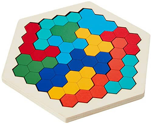 Coogam Wooden Hexagon Puzzle for Kid Adults - Shape Pattern Block Tangram Brain Teaser Toy Geometry Logic IQ Game STEM Montessori Educational Gift for All Ages Challenge - 6