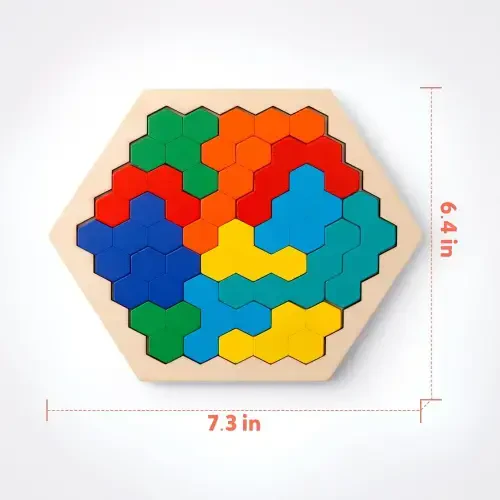 Coogam Wooden Hexagon Puzzle for Kid Adults,Shape Pattern Block Tangram Brain Teaser Toy Geometry Logic IQ Game STEM Montessori Educational for Ages 3 4 5 - 4