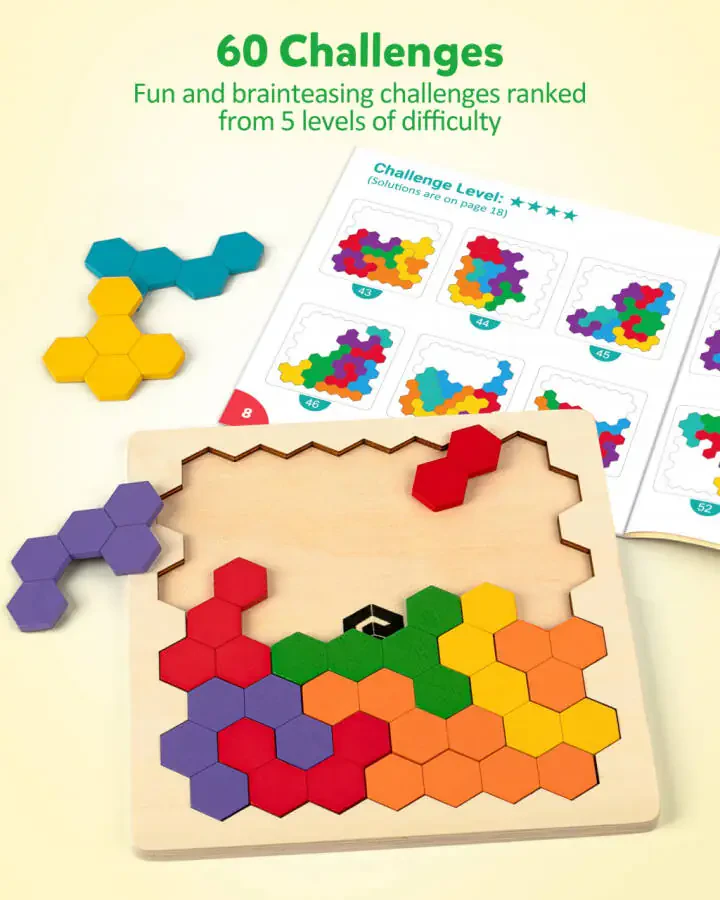 Coogam Wooden Tangram Puzzle, Jigsaw Brain Teasers 3D Logic IQ Game Geometric Blocks Montessori STEM Educational Toys - 2