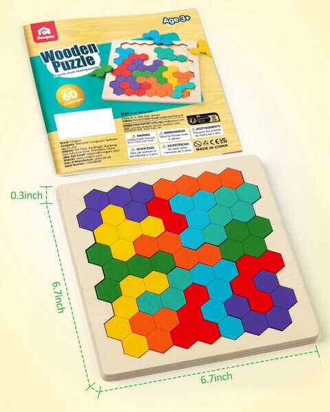 Coogam Wooden Tangram Puzzle, Jigsaw Brain Teasers 3D Logic IQ Game Geometric Blocks Montessori STEM Educational Toys - 3