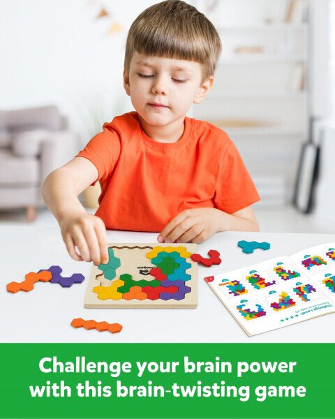 Coogam Wooden Tangram Puzzle, Jigsaw Brain Teasers 3D Logic IQ Game Geometric Blocks Montessori STEM Educational Toys - 6