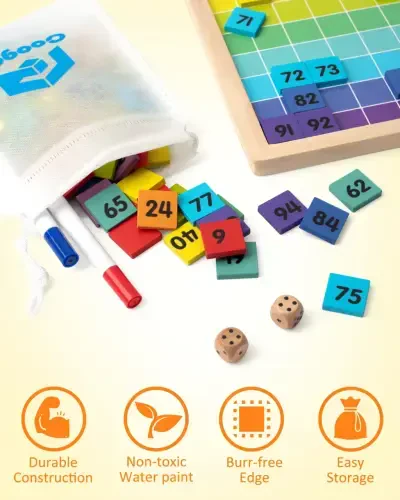 Coogam yog'och matematik yuzta taxtasi 1-100 raqamli o'quv o'yinchoqlari Montessori 3 4 5 yoshli bolalar uchun taxta o'yini - 7