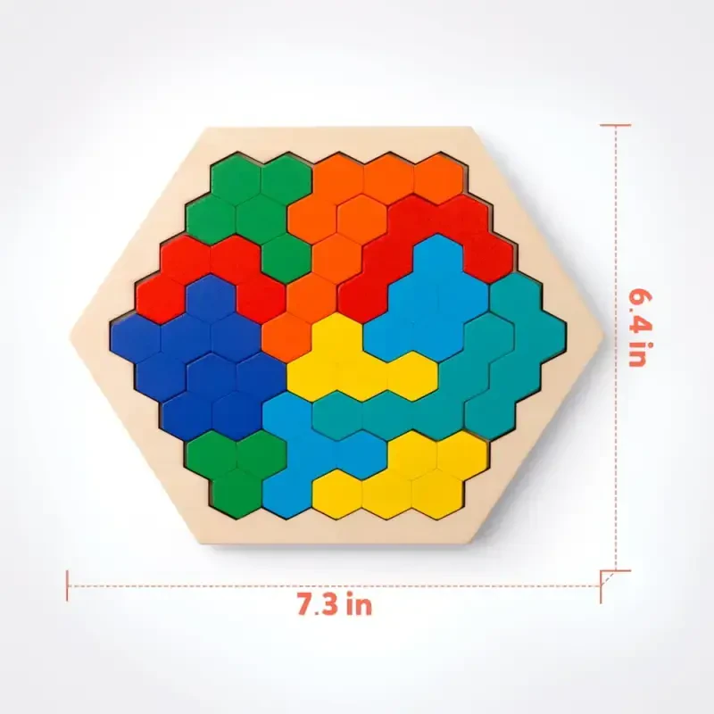 Coogam yog'och olti burchakli boshqotirma Kid Adults uchun, shakl naqshli blok Tangram Brain Teaser o'yin geometriya mantiq IQ o'yin STEM Montessori ta'lim 3 4 5 yosh uchun - 4