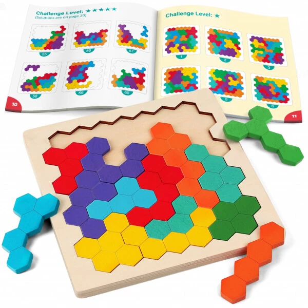 Coogam yog'och tangram boshqotirmasi, jigsaw miya mashqlari 3D mantiqiy IQ o'yini geometrik bloklar Montessori STEM ta'lim o'yinchoqlari - COOGAM