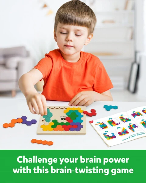 Coogam yog'och tangram boshqotirmasi, jigsaw miya mashqlari 3D mantiqiy IQ o'yini geometrik bloklar Montessori STEM ta'lim o'yinchoqlari - 6