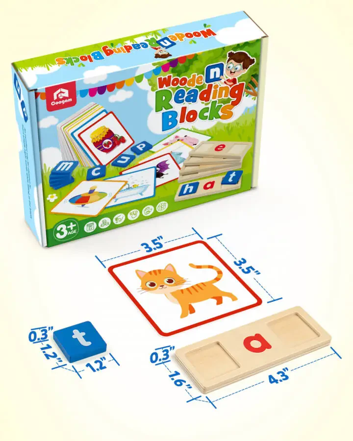 Coogam yog'ochdan yasalgan so'z o'yinlari qisqa unli harflarni o'qish, so'zlarni saralash, Sight Words Flashcards Alfavit jumboqlari Montessori ta'lim o'yinchog'i 3 4 5 yosh - 2