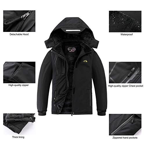 COOKFIP Kid's Ski Jacket Waterproof Boy's and Girl's Warm Fleece Winter Jacket Windproof Hooded Snow Coat - 6
