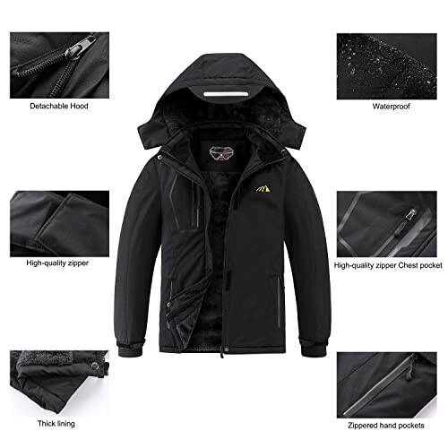 COOKFIP Kid's Ski Jacket Waterproof Boy's and Girl's Warm Fleece Winter Jacket Windproof Hooded Snow Coat - 6