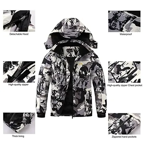 COOKFIP Kid's Ski Jacket Waterproof Boy's and Girl's Warm Fleece Winter Jacket Windproof Hooded Snow Coat - 7