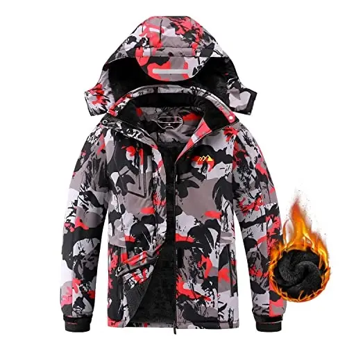 COOKFIP Kid's Ski Jacket Waterproof Boy's and Girl's Warm Fleece Winter Jacket Windproof Hooded Snow Coat 