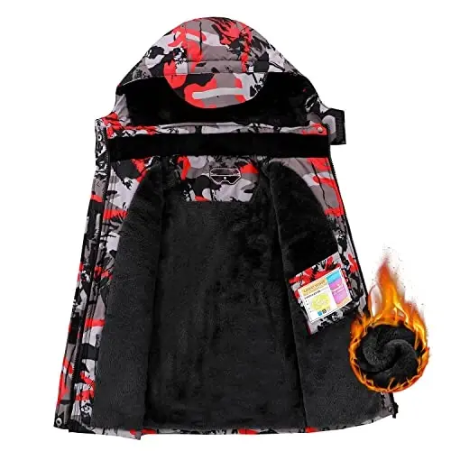 COOKFIP Kid's Ski Jacket Waterproof Boy's and Girl's Warm Fleece Winter Jacket Windproof Hooded Snow Coat - 3